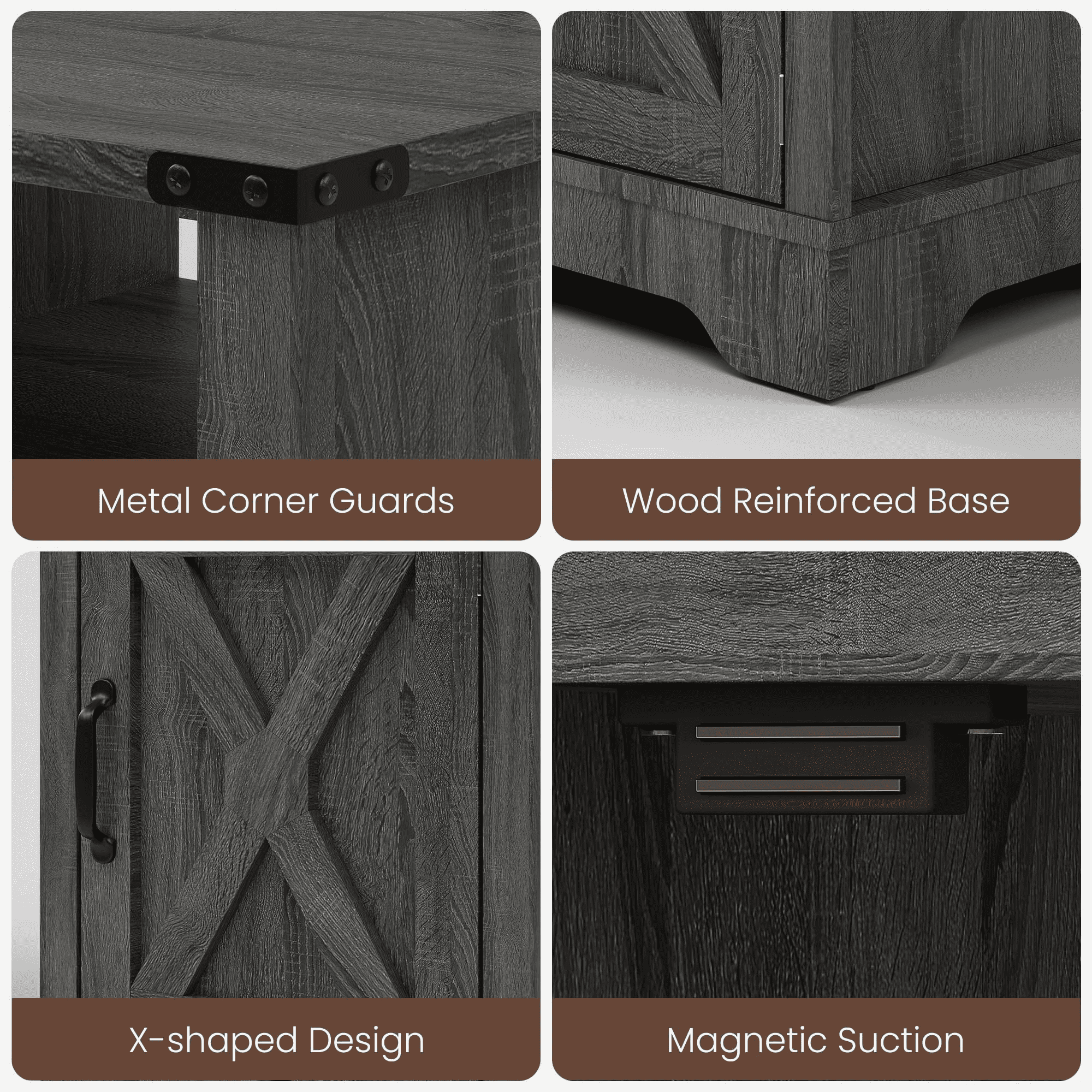 LED Nightstand with Charging Station, Bedside Table with Storage Cabinet and Shelf, Rustic End Table, Farmhouse Wooden Side Table, for Bedroom, Living Room, Dark Gray