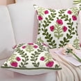 thumbnail image 5 of Summer Decorative Throw Pillow Covers 18"x 18" Set of 2, Floral Embroidered Farmhouse Hot Pink Flowers Green Vine Patterned Cotton Canvas Cushion Case for Sofa Couch Bed Living Room Decor, 5 of 7