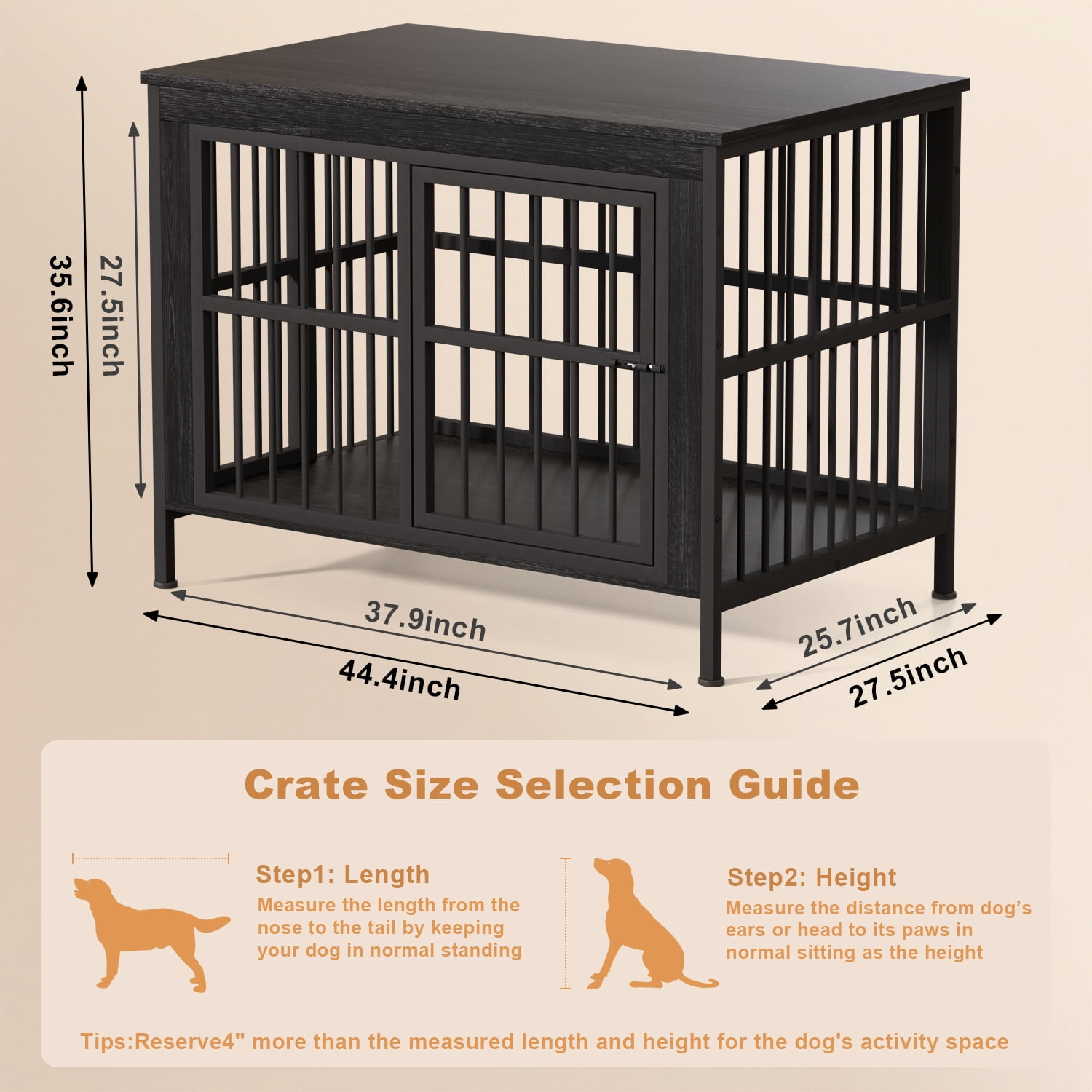 Ironovahome 45" Dog Crate Furniture for Medium/Large Dogs, Heavy Duty Wooden Dog Crate with Double Doors & Safe Locks, XL Large Indoor Dog Kennel Pet House, Black