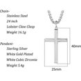 thumbnail image 7 of FANCIME White Gold Plated 925 Solid Sterling Silver Polished Big Beveled Edge Men's Crucifix Cross Pendant Long Necklace Fine Jewelry For Men, With Strong Stainless Steel Box Chain 24 Inch, 7 of 7