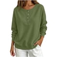 thumbnail image 5 of GERsome Sweatshirt for Women Henley Button Crew Neck Long Sleeve Pullover Tops Solid Color Army Green L, 5 of 7
