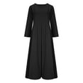 thumbnail image 4 of 3/4 Sleeve Linen Dresses for Women Summer Loose Crewneck Pleated Elegant A-Line Casual Swing Beach Dress, 4 of 7