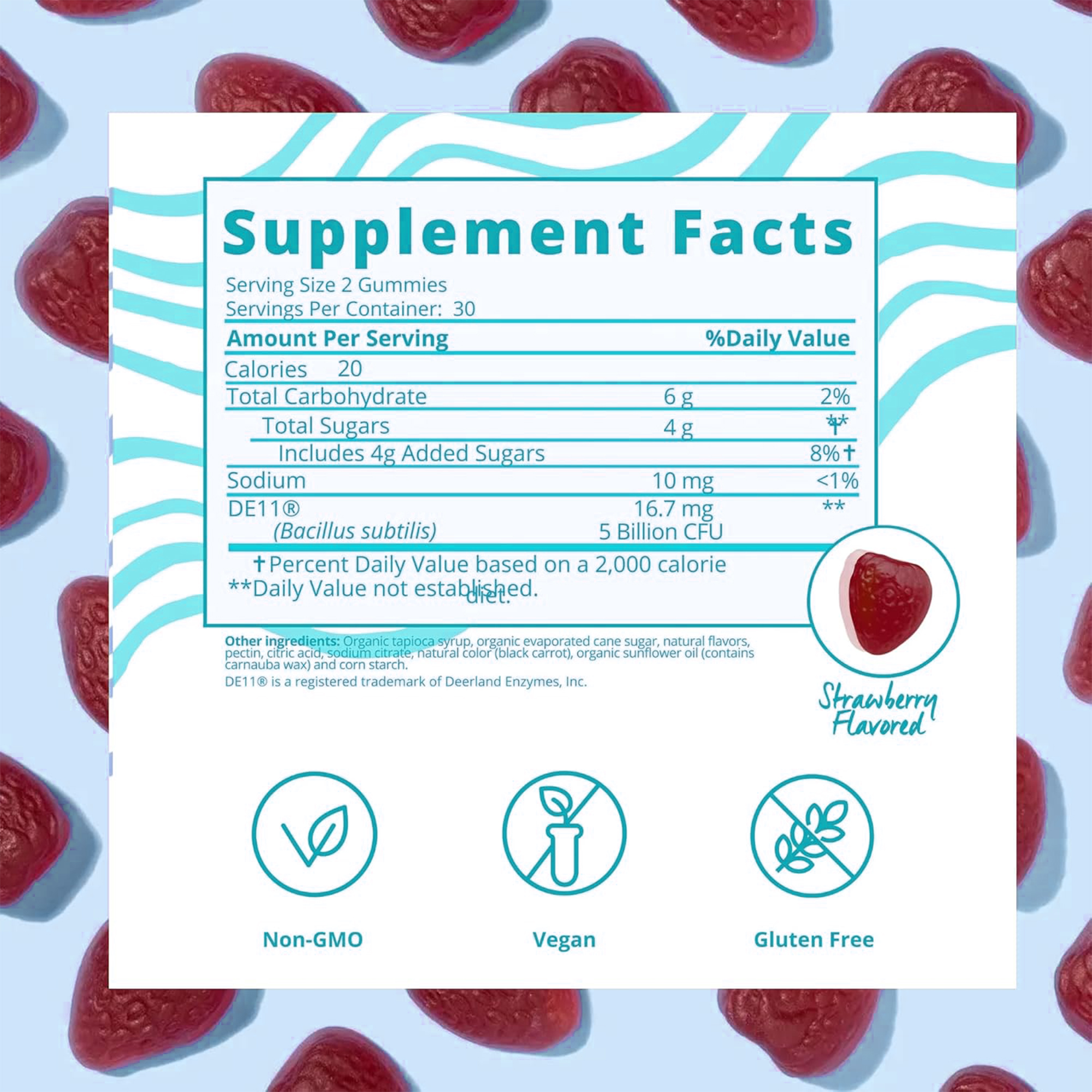 Baby Blues Probiotic Gummies for Women, Daily Gut Health with DE111 and Prebiotic Fiber, 60 Count