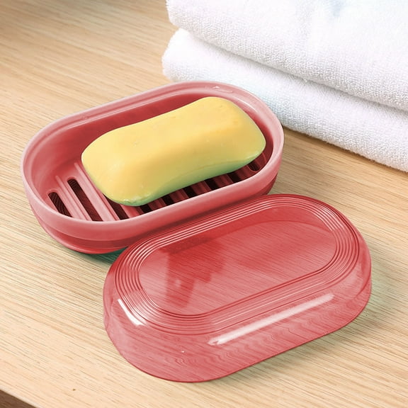Nkmbld Soap Dish Holder with Lid, Soap Box Macaron Color Bathroom Supplies Soap Dish for Traveling, Camping, Gym, Bathroom, Pink