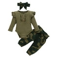 thumbnail image 1 of WRKEKC Infant Ribbed Romper Set Camouflage Print Matching Headband Button Front Thickened Warm Snug Comfortable Fitting Fall Winter Jumpsuit for Boys and Girls 3-24 Months, 1 of 9