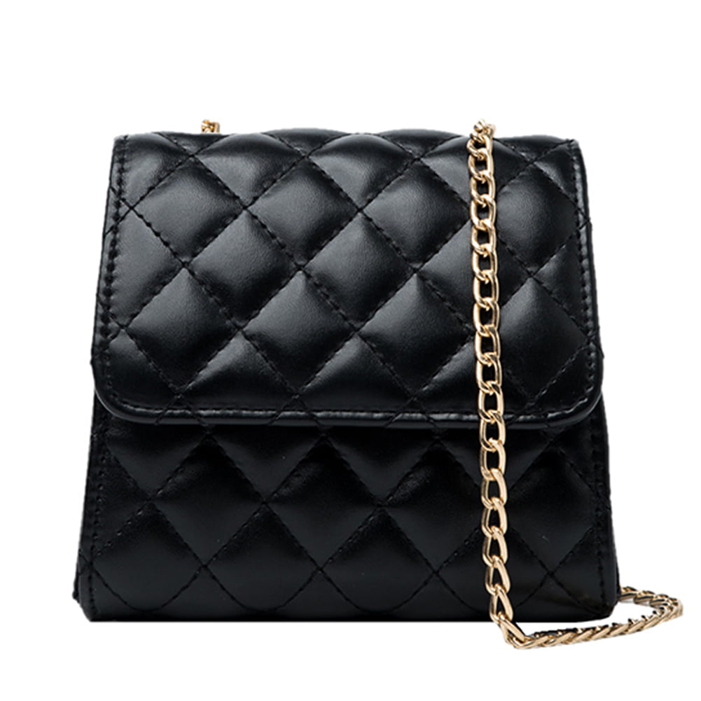 Women Quilted Leather Shoulder Messenger Chain handbag black fashion Bag 