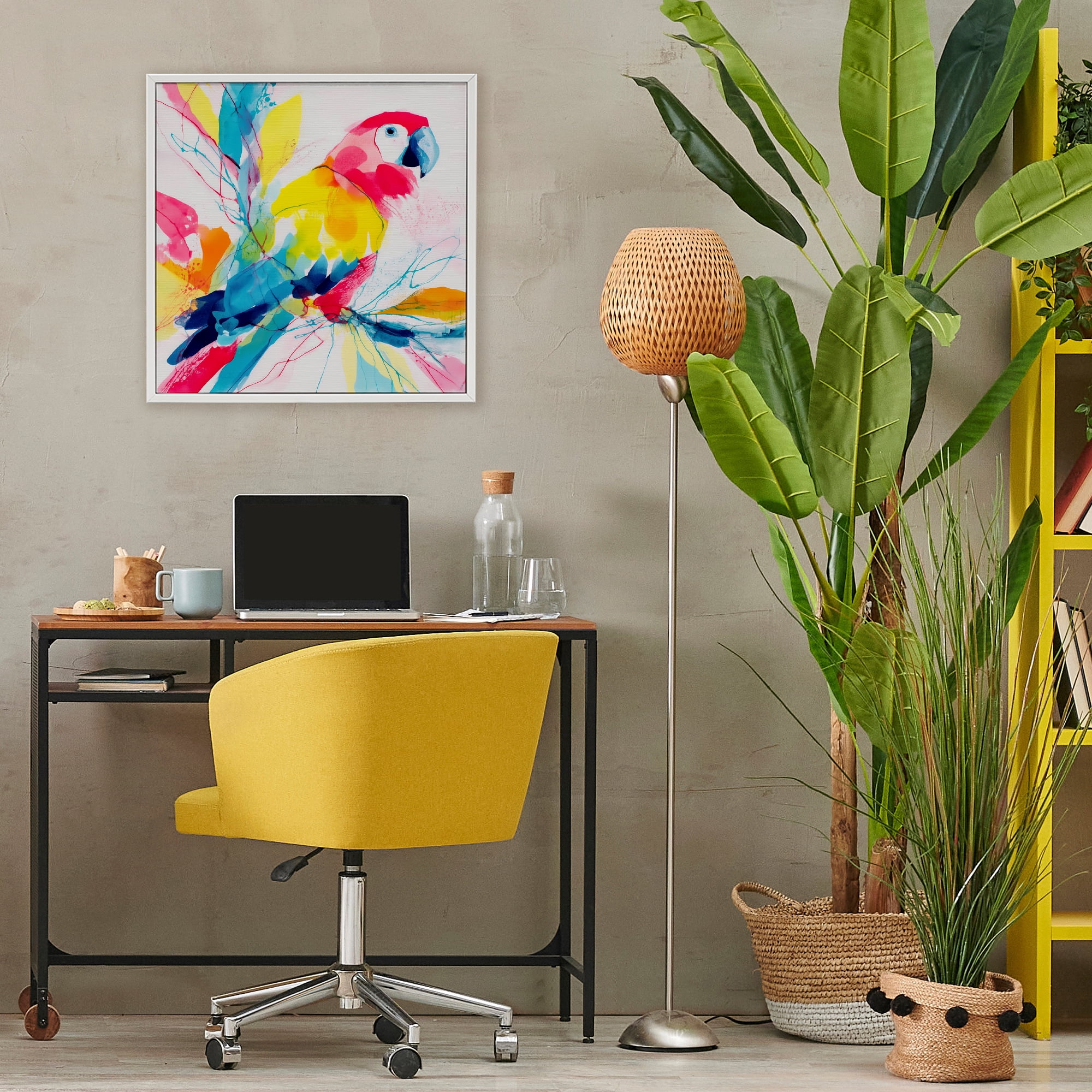 Stupell Industries Expressive Parrot in Bloom White Framed Giclee Art, design by Chromatic Storm Studio