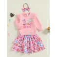 thumbnail image 3 of Suealasg Toddler Kids Baby Girl Birthday Outfit Long Sleeve Ruffle Cake Lollipop Embroidery Tops Tiered Skirt Headband Set 1T 2T 3T 4T Little Girl 3Pcs Fall Winter Clothes, 3 of 7