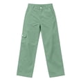 thumbnail image 4 of ZHYou No Boundarie Women's Cargo Wide Leg Pants High Waist Straight Casual Loose Fit Workwear Trousers with Flap Pockets,Green,Size XL, 4 of 8