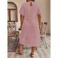 thumbnail image 2 of Dusty Pink Plus Size Eyelet Embroidered Woven Round Neck Short Sleeve Midi Dress For Women, 2 of 5
