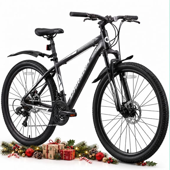 GASENDALA 27.5" Mountain Bike for Adults and Teens, 21-Speed Aluminum Frame, Front Suspension, Disc Brake, Black