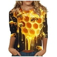 thumbnail image 2 of Royisotas Three Quarter Sleeve Tops for Women Plus Size Tshirt Summer Yellow Bee Festival Casual Shirts Loose Crew Neck Womens T Shirts, 2 of 5