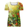 thumbnail image 4 of Ichuanyi Womens Tops, Summer Women's Print Short Sleeve Square Collar Pullover Casual T Shirt Top, 4 of 5