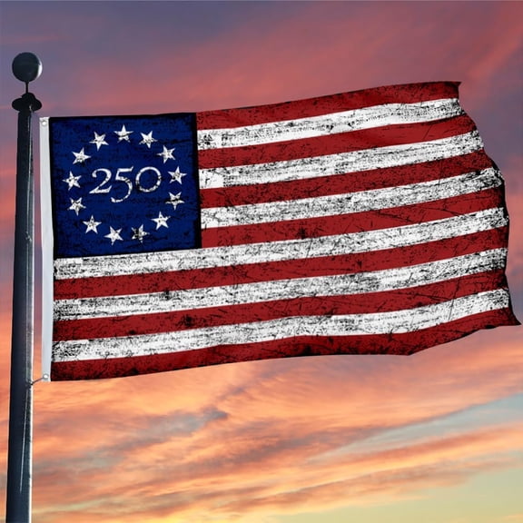 250th Anniversary American Flag, 3x5 Feet Double Sided Polyester, Red White Blue, 3-Ply Betsy Ross Design for Outdoor Display, Pole Mount