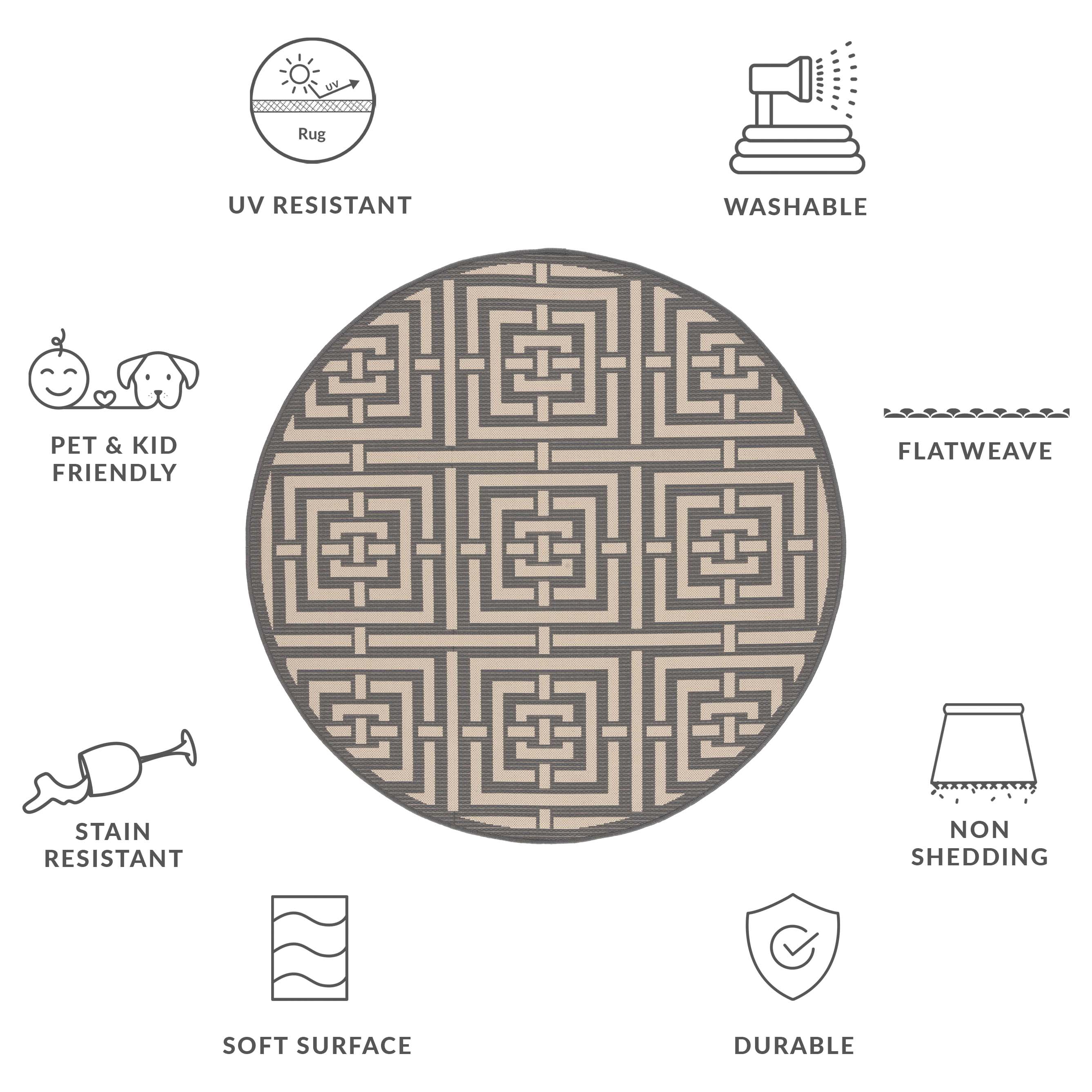 Safavieh Courtyard Ariana Geometric Indoor/Outdoor Area Rug, Gray/Cream, 5'3" x 5'3" Round