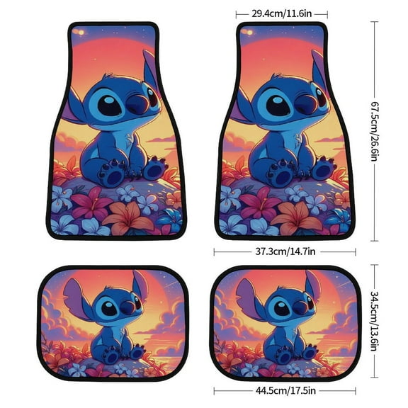 Stitch Abomination 4-Piece Car Floor Mats with Anti-Slip PVC Heel Pad Waterproof Universal Fit for SUV Sedan and Van Black