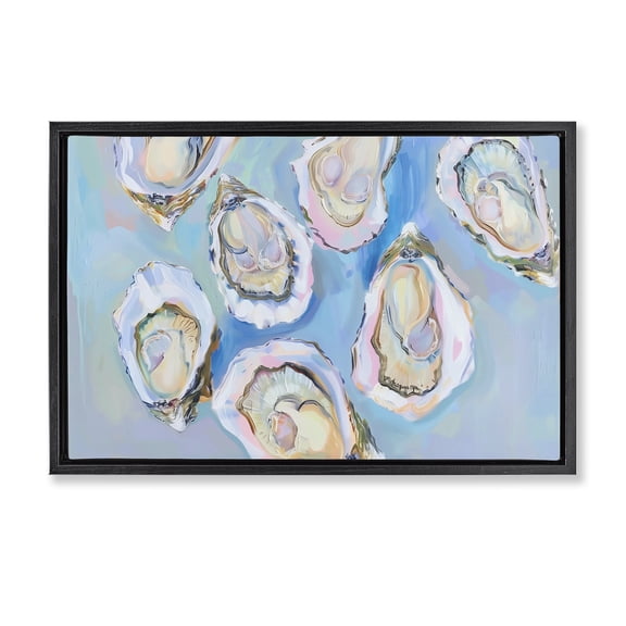 Stupell Industries Tropical Pastel Oysters on Blue Black Floating Frame Canvas Art, 25 x 17, by Arlington Prints