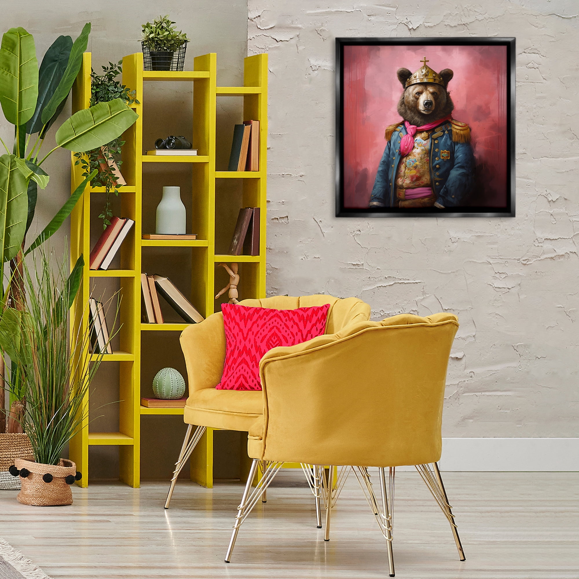 Stupell Industries Regal Bear Portrait Animals & Insects Painting Black Floater Framed Canvas Art Print Wall Art, 25 x 25