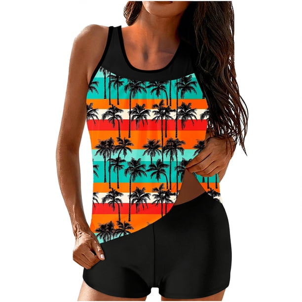 Conjunto de Bikini de Cintura Alta para Mujeres sin Posicionar Traje Impreso, Tankini Libre con Almohadillas Extraíbles, Traje de Baño de Corte Alto para la Playa de Verano