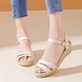 thumbnail image 2 of Rokment Womens Linen Wedge Sandals Bohemian Beach Summer Breathable Straw Espadrilles Platform Dressy Shoes for Ladies Vacation White Size 6, 2 of 5