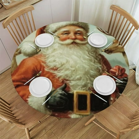 

Ullo0ord Christmas Santa Vintage Deer Fitted Round Tablecloth Waterproof Table Cloth with Elastic Edge Wipe Clean Table Cover for Indoor Outdoor 38 -42
