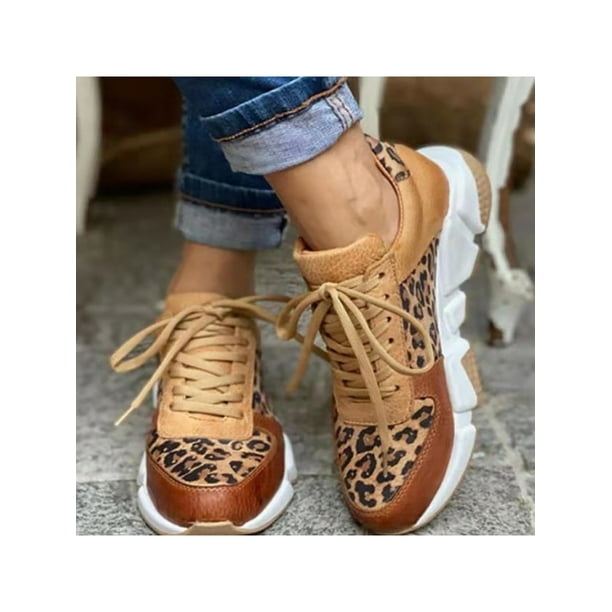 Kesitin Women Leopard Print Casual Lace Up Running Walking Sneakers 8491