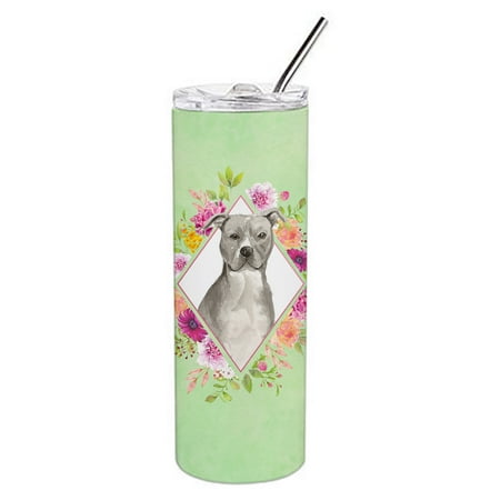 

Carolines Treasures CK4429TBL20 Blue Pit Bull Terrier Green Flowers Stainless Steel 20 oz Skinny Tumbler 20 oz