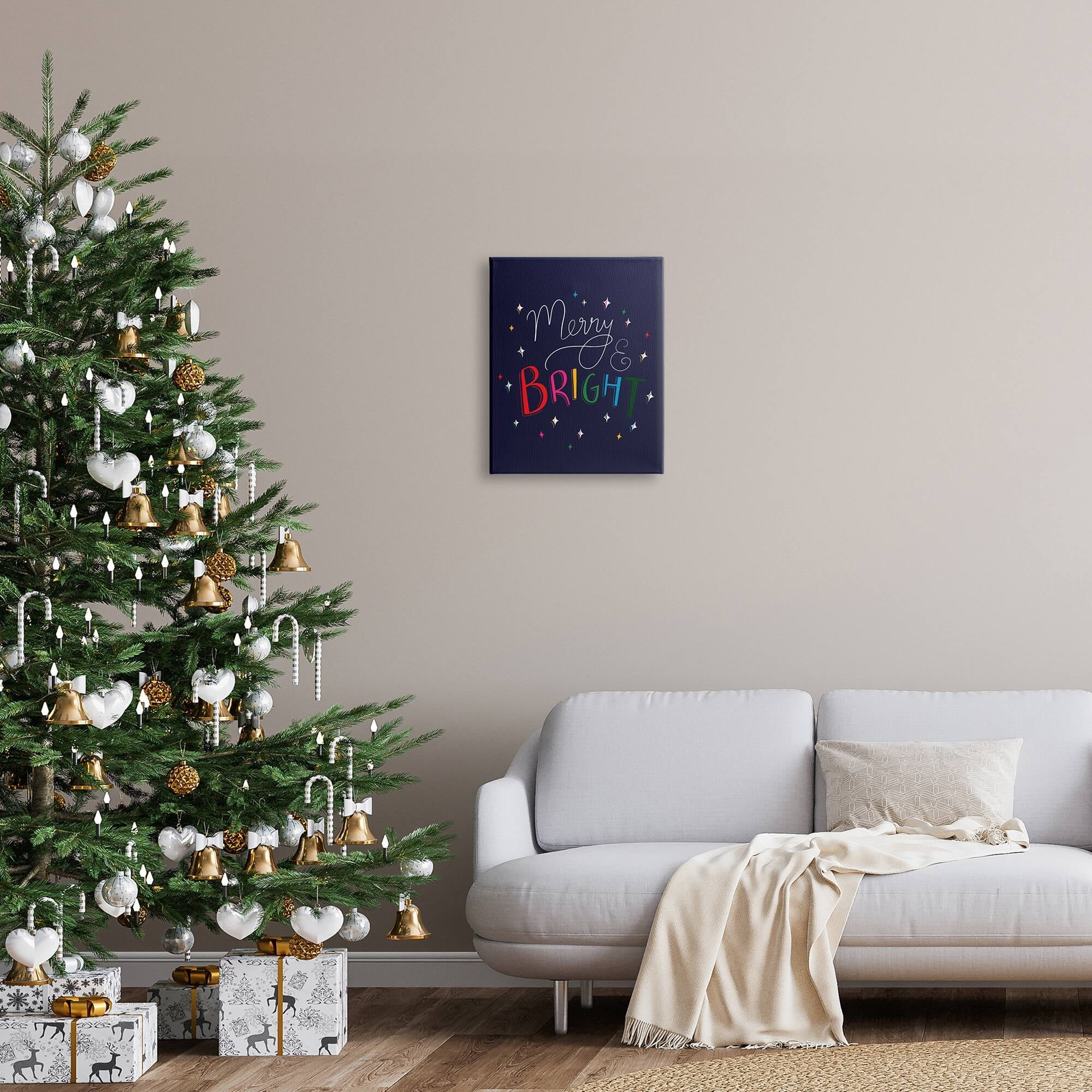 Merry & Bright Whimsical Sparkle Rainbow Typography Inspirational Graphic Art Gallery-Wrapped Canvas Print Wall Art
