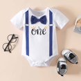 thumbnail image 5 of YDFCWXW Baby Boy My First Birthday Outfit Infant Bow Tie Romper with Suspenders, Cake Smash 1 Year Old Birthday Clothes (White, 12-18Months), 5 of 6