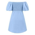 thumbnail image 4 of YuXingFu Plus Size Party Dresses Women's Fashion Solid Color Short Sleeve Off-The-Shoulder Dress Light Blue XXL, 4 of 6