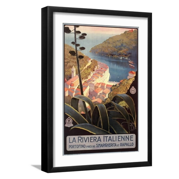 Art.com Travel Poster for Italian Riviera Art Print, Black Frame Wall Art, 17" x 23"