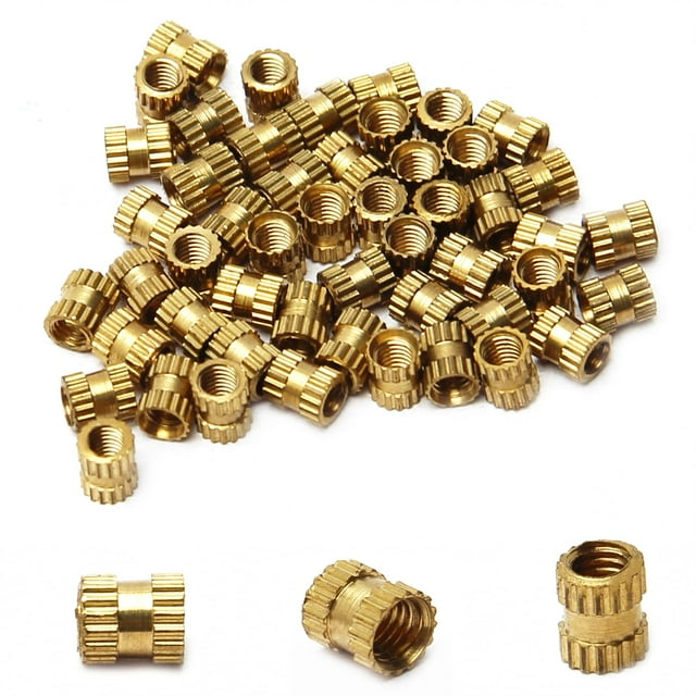 HUGFEGWE M3x5mm Female Thread Knurled Nuts Hx4mm OD Brass Threaded Insert Embedment Nuts Hydraulic Welded Joint Injection Molding Assortment Kit for 3D Printing Injection Molding 50PCS UA824-6553