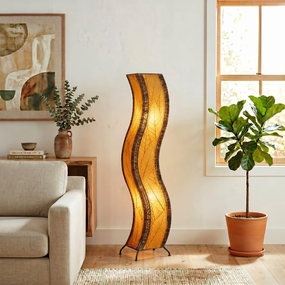 Eangee Home Design Wave Large Floor Lamp, Shade Made Of Cocoa Leaves, 13x10x48 Inches