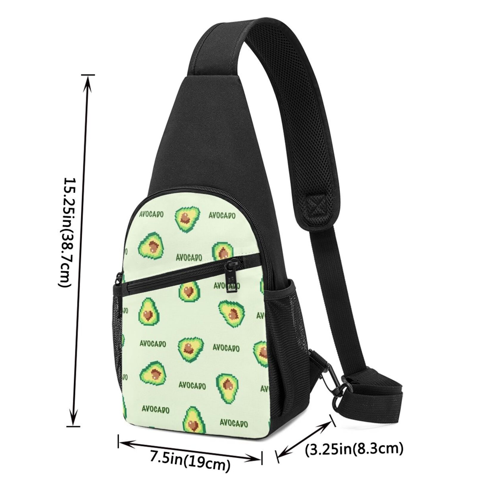 Xecao's Green Avocado Print Sling Bag: A Versatile Chest, Shoulder, and Crossbody Backpack for Casual Days Out, Perfect for Both Men and Women