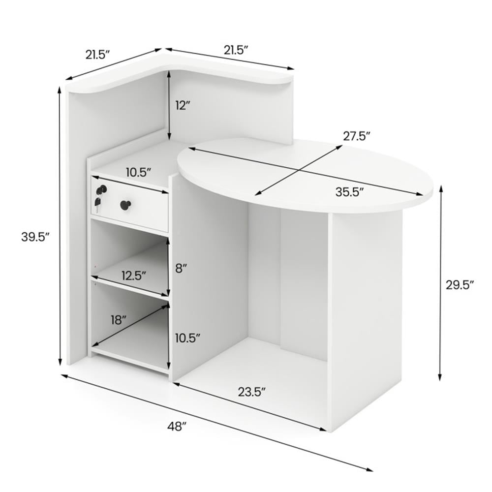Demi Bonn Front Reception Office Desk with Open Shelf and Lockable Drawer, Small Home Computer Desk Study Writing Table, White