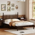 thumbnail image 3 of Harper & Bright Designs Vintage Full Size Platform Bed with Headboard, Retro Queen Wooden Bedframe Wooden Slat Support for Bedroom, Walnut, 3 of 8