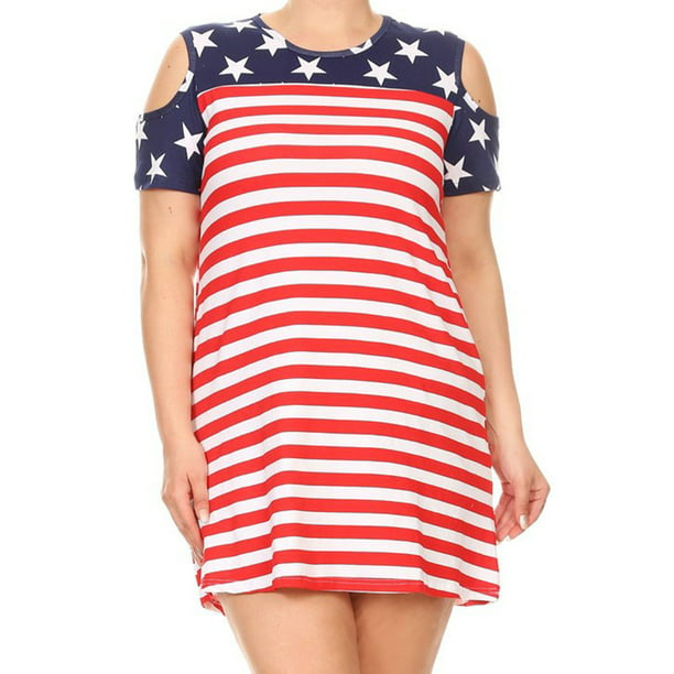 Women Cold Shoulder Stars Stripes Holiday Patriotic Casual Tunic Top ...