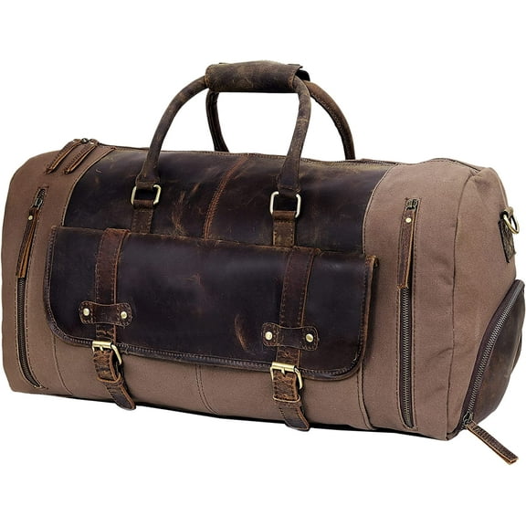 24" Genuine Leather Duffel | Travel Overnight Weekend Leather Bag | Sports Gym Duffel for Men Travel Duffel