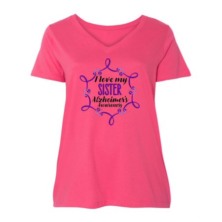 

Inktastic I Love My Sister Alzheimer s Awareness with Purple Hearts Women s Plus Size V-Neck