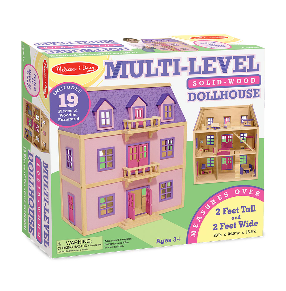 melissa & doug multi level wooden dollhouse