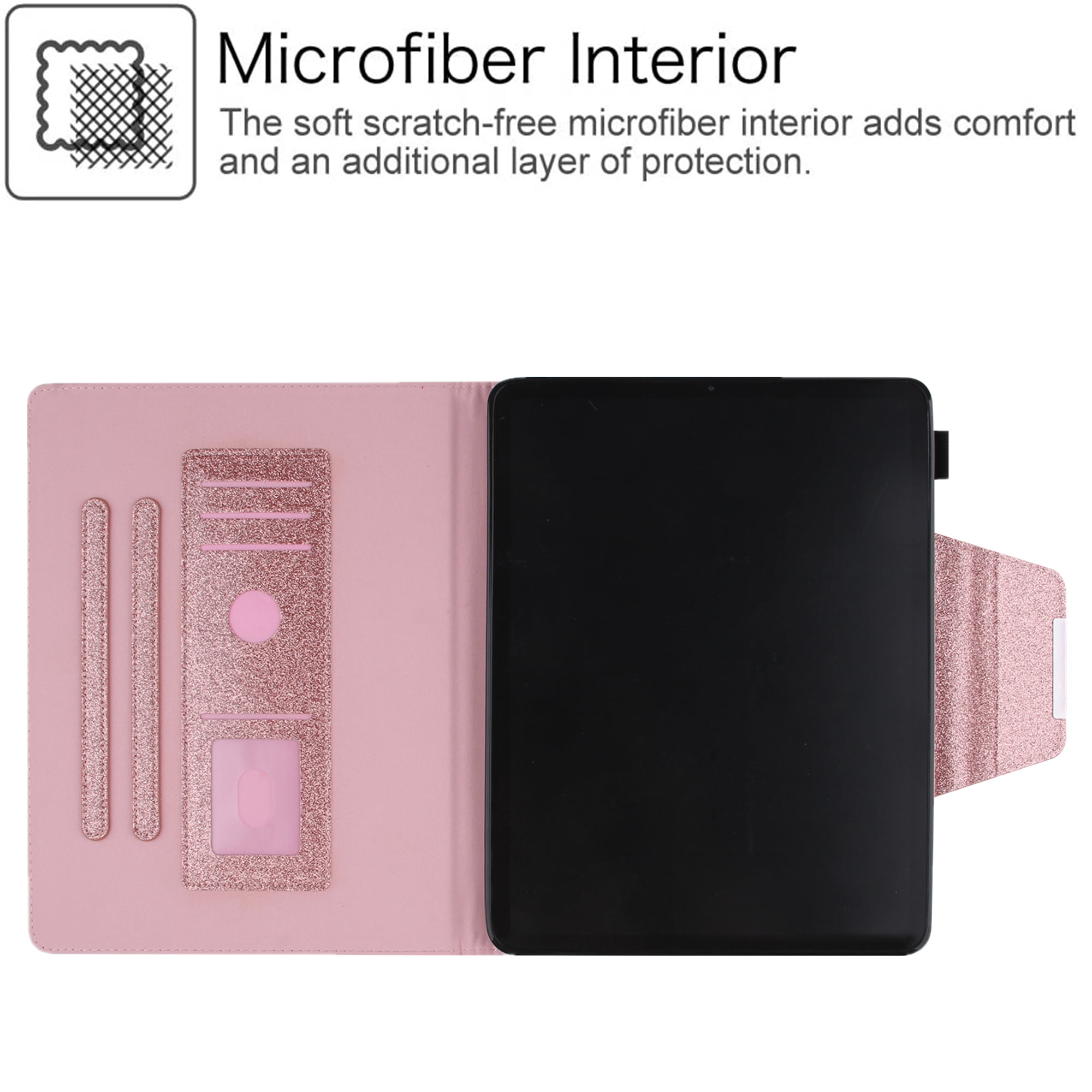 TECH CIRCLE for iPad Pro 13-Inch M4 Case 2024, PU Leather Folio Case with Auto Sleep Wake & Stand Function, Built-in Pencil Loop & Card Slots & Pocket, Protective Glitter Shimmer Cute Cover, Rosegold