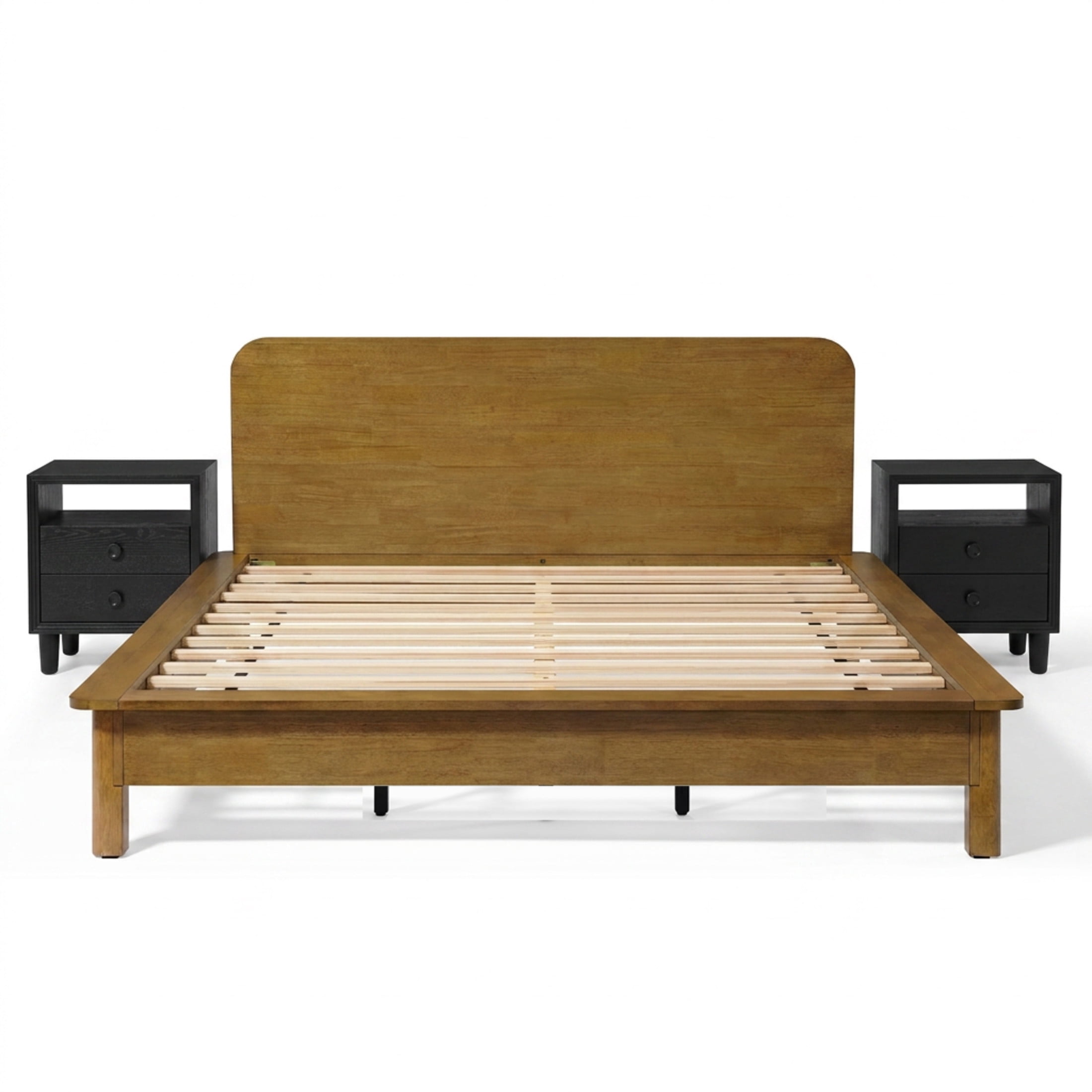 Christopher Knight Home Modern Bedroom Set, Wood King Platform Bed with 2 Nightstands, Natural+Black