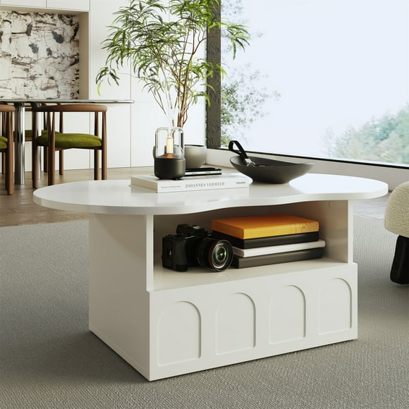 Coffee table, cloud-shaped coffee table with drawers and storage compartments.