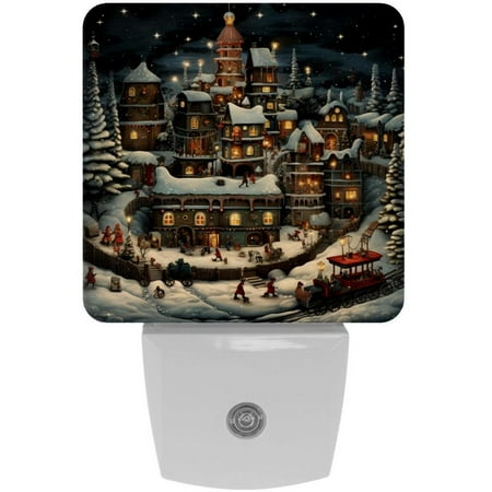

Christmas retro LED Square Night Lights - Energy Efficient and Stylish Decor for Any Room | Set of 2 Dimmable Bedside Lamps with Touch Control and Auto Timer
