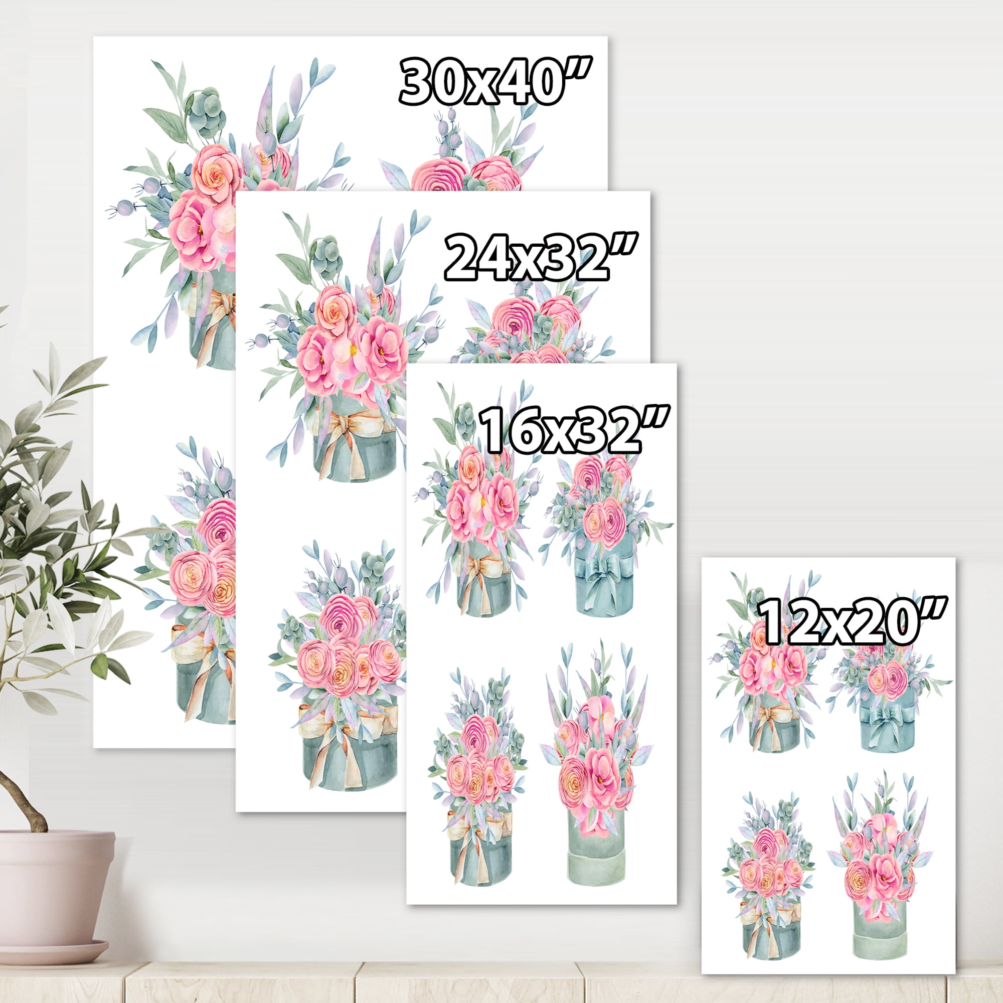 Designart ' Bouquets Collection of Pink Roses ' Farmhouse Canvas Wall Art Print