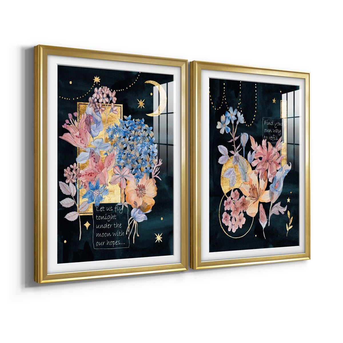 Wexford Home Moonlight Flowers I Premium Framed Print, 30.5" x 42.5" - Ready to Hang, Gold (Set of 2)