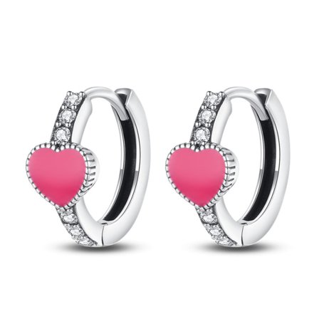 KUNSIR Minimalist Hoop Huggie Earrings with Pink Heart 925 Silver Hoop Earrings for Women Valentine's Day Party