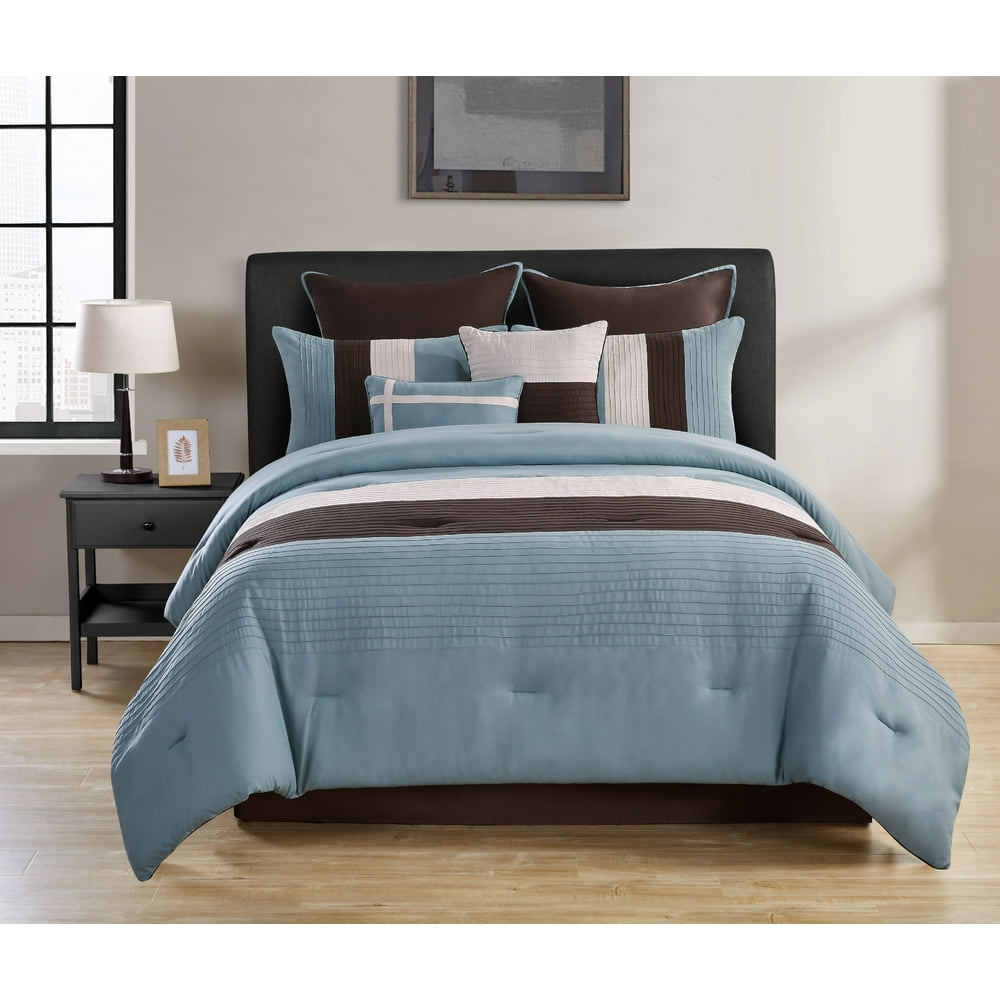 VCNY Home Essex Textured Stripe 8Piece Bedding Comforter Set with Euro