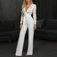 thumbnail image 2 of Riforla Women's Sexy Lace V Neck Belted Jumpsuit in Solid Color for Any Occasion Jumpsuits for Women White XXXL, 2 of 9