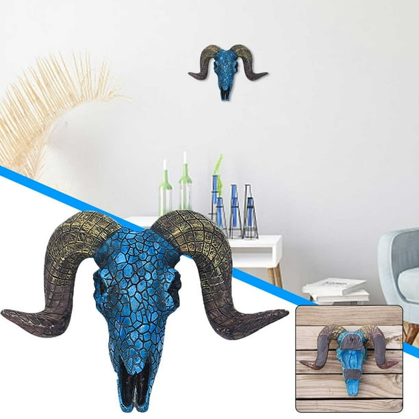 Adornos colgantes de pared con forma de calavera de oveja azul, fondo punk, accesorios de decoración de pared, colgante de pared tridimensional, calavera de oveja colgante de pared